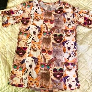 Sleep-shirt Top womens sz S/M Dogs Cats Kittens Puppies warm & Cute pajama NEW